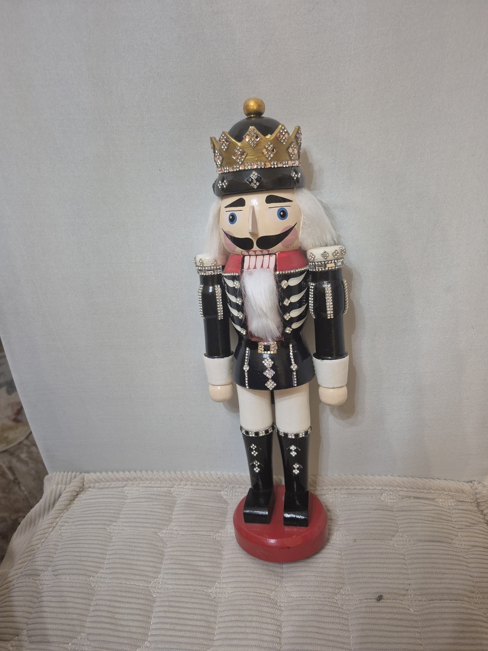 Vintage Black and White King Nutcracker with Red Base